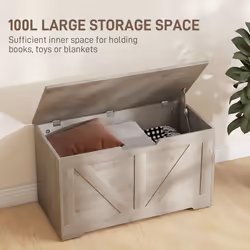 HOMCOM Storage Trunk for Living Room, with Safety Hinges, Grey - Additional view 3