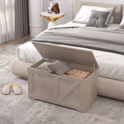HOMCOM Storage Trunk for Living Room, with Safety Hinges, Grey - Additional view 7