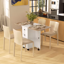 HOMCOM Folding Dining Table, Drop Leaf Table With Drawers Oak and White