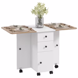 HOMCOM Folding Dining Table, Drop Leaf Table With Drawers Oak and White - Additional view 8