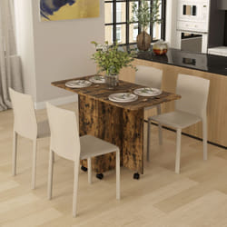 HOMCOM Folding Dining Table, Drop Leaf Table With Drawers Rustic Brown