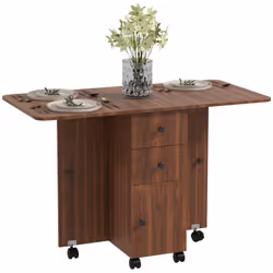 HOMCOM Folding Dining Table, Drop Leaf Table With Drawers Brown