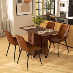 HOMCOM Folding Dining Table, Drop Leaf Table With Drawers Brown
