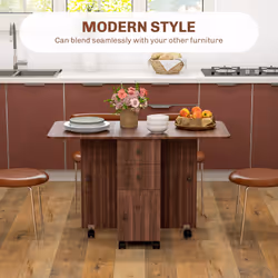 HOMCOM Folding Dining Table, Drop Leaf Table With Drawers Brown