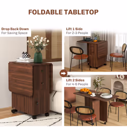 HOMCOM Folding Dining Table, Drop Leaf Table With Drawers Brown - Additional view 4