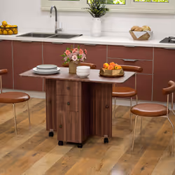 HOMCOM Folding Dining Table, Drop Leaf Table With Drawers Brown - Additional view 7