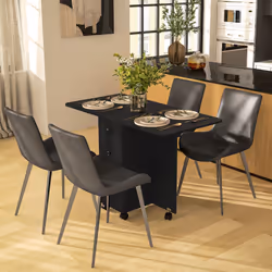 HOMCOM Folding Dining Table, Drop Leaf Table With Drawers Distressed Black