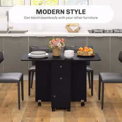 HOMCOM Folding Dining Table, Drop Leaf Table With Drawers Distressed Black