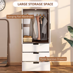 HOMCOM 2 Door Wardrobe Brown Wardrobe with 3 Drawer and Hanging Rod Brown