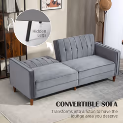 HOMCOM Convertible Sofa Futon Velvet-Touch Tufted Couch Sofa Bed Dark Grey - Additional view 4