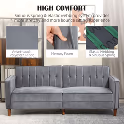 HOMCOM Convertible Sofa Futon Velvet-Touch Tufted Couch Sofa Bed Dark Grey - Additional view 6