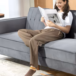 HOMCOM Convertible Sofa Futon Velvet-Touch Tufted Couch Sofa Bed Dark Grey - Additional view 7
