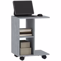 HOMCOM C-Shape End Table Storage Unit w/ 2 Shelves 4 Wheels Home Office Grey