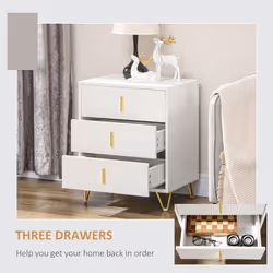 HOMCOM 3 Drawer Dresser, Chest of Drawers Storage Cabinet, White - Additional view 4