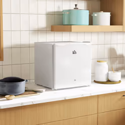 HOMCOM 46L Counter Top Fridge Mini Fridge with Lock Chiller Box Cream White