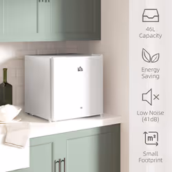 HOMCOM 46L Counter Top Fridge Mini Fridge with Lock Chiller Box Cream White