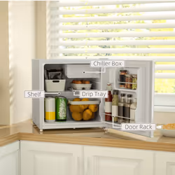 HOMCOM 46L Counter Top Fridge Mini Fridge with Lock Chiller Box Cream White
