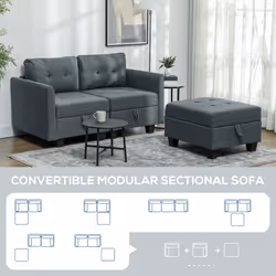 HOMCOM Modular Sectional Sofa with Storage, 2 Seater Sofa Set, Dark Grey