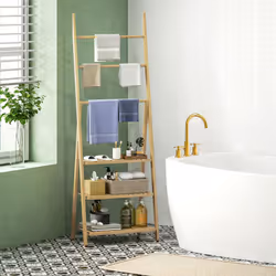 HOMCOM 3-Tier Folding Bamboo Bathroom Storage Shelving Unit with Towel Bars