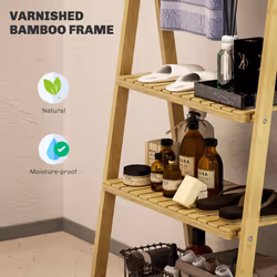 HOMCOM 3-Tier Folding Bamboo Bathroom Storage Shelving Unit with Towel Bars