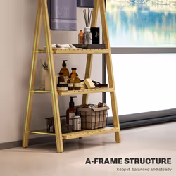 HOMCOM 3-Tier Folding Bamboo Bathroom Storage Shelving Unit with Towel Bars - Additional view 4