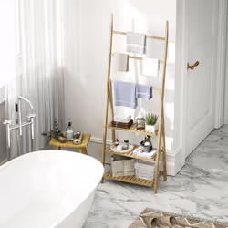 HOMCOM 3-Tier Folding Bamboo Bathroom Storage Shelving Unit with Towel Bars - Additional view 5