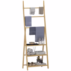 HOMCOM 3-Tier Folding Bamboo Bathroom Storage Shelving Unit with Towel Bars - Additional view 7