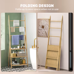 HOMCOM 3-Tier Folding Bamboo Bathroom Storage Shelving Unit with Towel Bars - Additional view 8