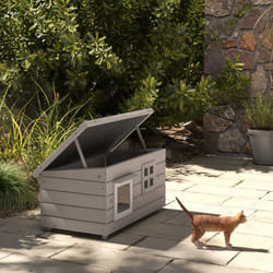 PawHut Outdoor Cat House with Openable Top, Asphalt Roof, Window, Grey