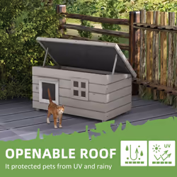 PawHut Outdoor Cat House with Openable Top, Asphalt Roof, Window, Grey