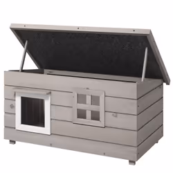 PawHut Outdoor Cat House with Openable Top, Asphalt Roof, Window, Grey - Additional view 7