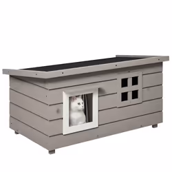 PawHut Outdoor Cat House with Openable Top, Asphalt Roof, Window, Grey - Additional view 8