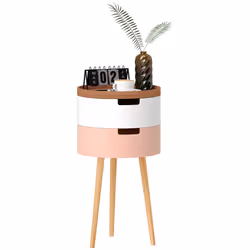 HOMCOM 3-Tier Round Side Table with Storage, Wood Legs, Multicolour
