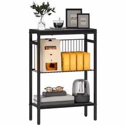 HOMCOM Side Table with Storage, Small Table for Living Room, Bedroom, Black