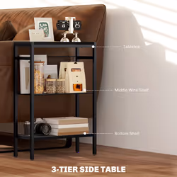 HOMCOM Side Table with Storage, Small Table for Living Room, Bedroom, Black