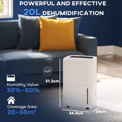 HOMCOM 20L/Day Dehumidifier with Continuous Drainage, 5L Water Tank, Timer