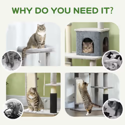 PawHut 132cm Cat Tree for Indoor Cats w/ Scratching Posts, Light Grey - Additional view 5
