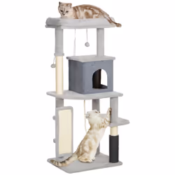 PawHut 132cm Cat Tree for Indoor Cats w/ Scratching Posts, Light Grey - Additional view 8