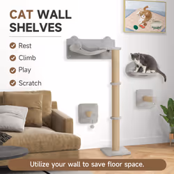 PawHut 4-Piece Cat Shelves w/ Scratching Post, Steps, Jumping Platform