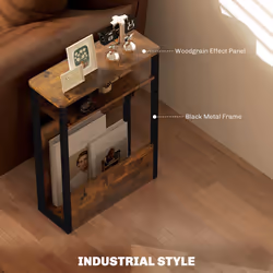 HOMCOM Narrow Side Table with Storage, Bedside End Table, Rustic Brown - Additional view 6