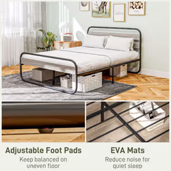 HOMCOM 5ft Metal Platform King Size Bed Frame with Under Bed Storage