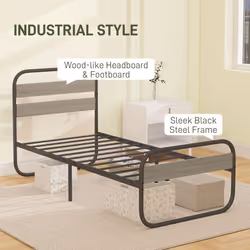 HOMCOM 3ft Metal Platform Single Bed Frame with Under Bed Storage