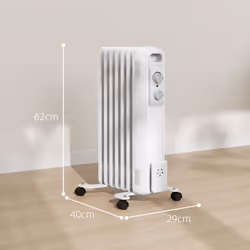 HOMCOM 1500W 7 Fin Oil Filled Heater Radiator for Home, White