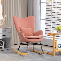 HOMCOM Velvet Rocking Chair with Lumbar Pillow for Living Room Bedroom