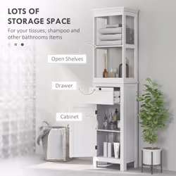 HOMCOM Slim Bathroom Storage Cabinet with Open Shelves and Drawer, White