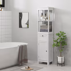 HOMCOM Slim Bathroom Storage Cabinet with Open Shelves and Drawer, White - Additional view 6
