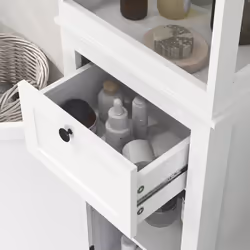 HOMCOM Slim Bathroom Storage Cabinet with Open Shelves and Drawer, White - Additional view 7
