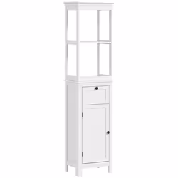 HOMCOM Slim Bathroom Storage Cabinet with Open Shelves and Drawer, White - Additional view 8