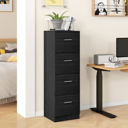 HOMCOM 4 Drawer File Cabinet Locking Filing Cabinet, Black Wood Effect