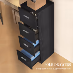 HOMCOM 4 Drawer File Cabinet Locking Filing Cabinet, Black Wood Effect